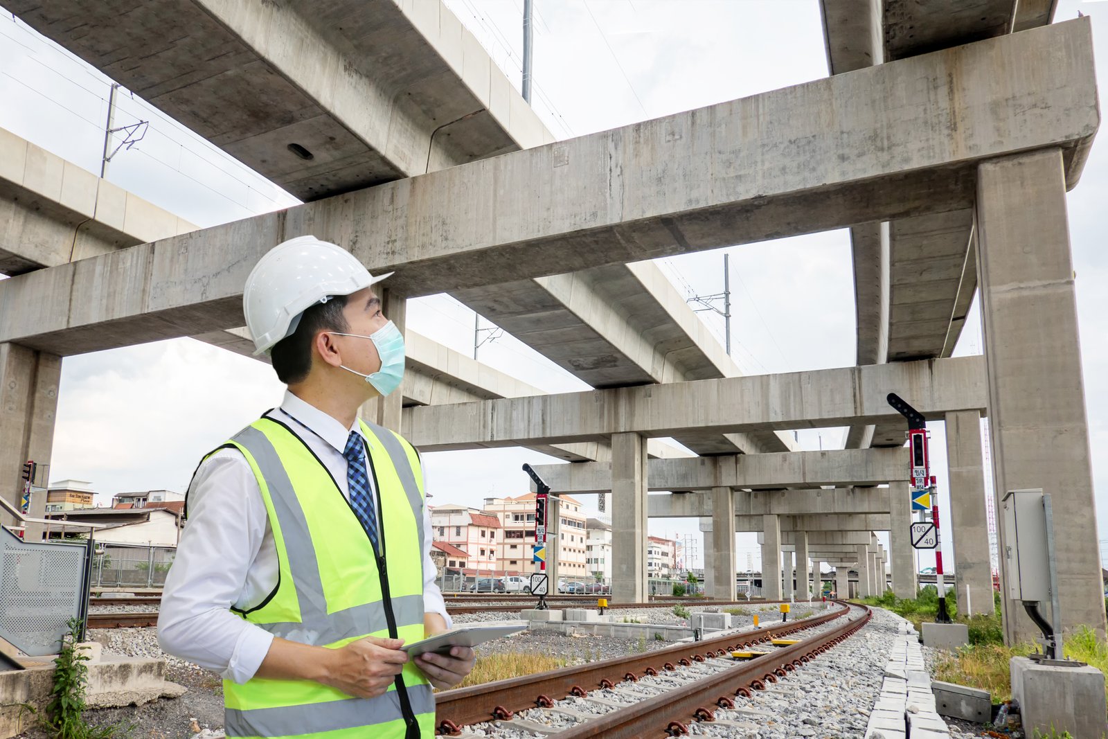 Engineer reviewing a construction and infrastructure project