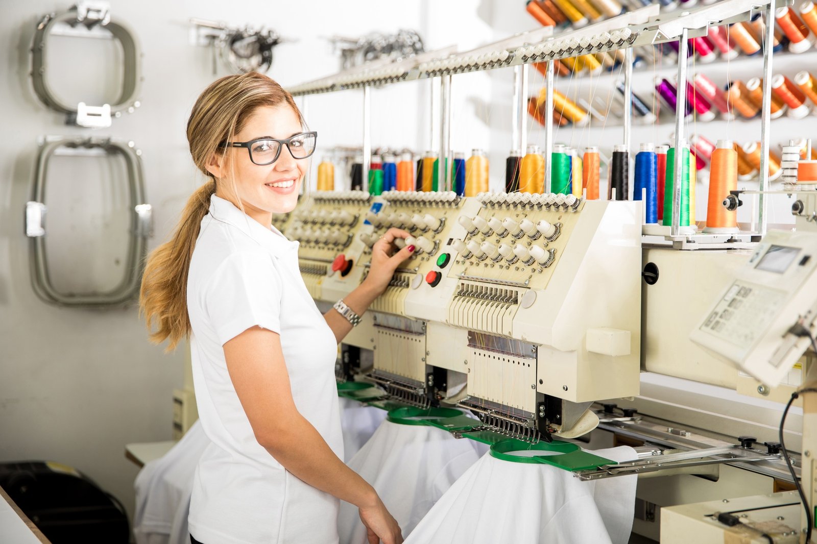 Technician working at a textile production facility